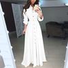 Sexy Lapel Maxi Dress Womens Casual Long Sleeve Solid Elegant Long Party Dress Soft Touch Autumn Winter Pleated Dresses