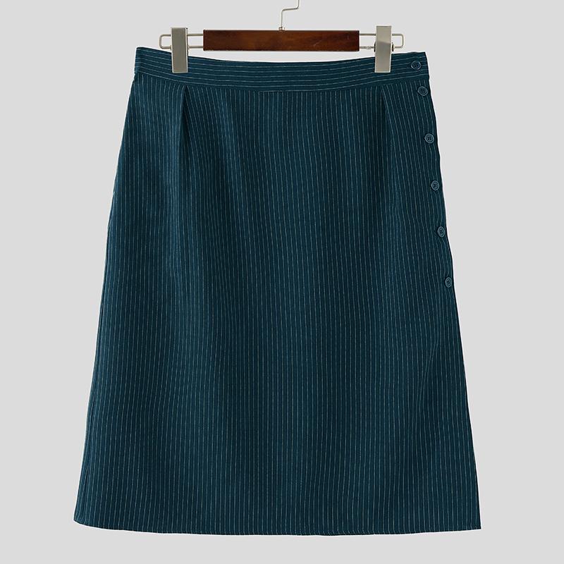 INCERUN Pánské sukně s vysokým pasem na knoflíky, dlouhé, ležérní, áčkového střihu, s rozparky, kilt