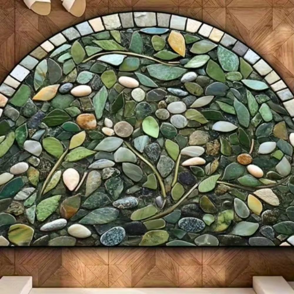 Flower and Bee Theme Half Round Rug Indoor Outdoor Doormat Living Room Bedroom Bathroom Patio Home Decoration