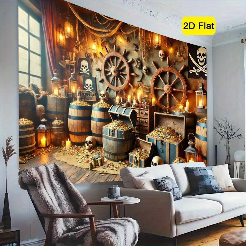 2D Plane, 1 Piece of Pirate Treasure Background Cloth, Suitable for Birthdays, Halloween, Photo Booths