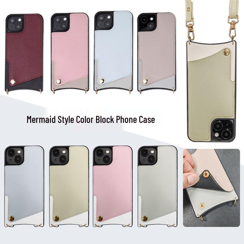 Crossbody Lanyard Leather Case for Apple 16 Pro Max - Fishtail Design, Anti-Fall Protection