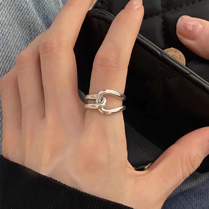 925 Silber Verdrehte Croissant Ringe für Damen Herren Minimalistisch Klobig Geometrische Textur Vintage Schmuck Geschenk