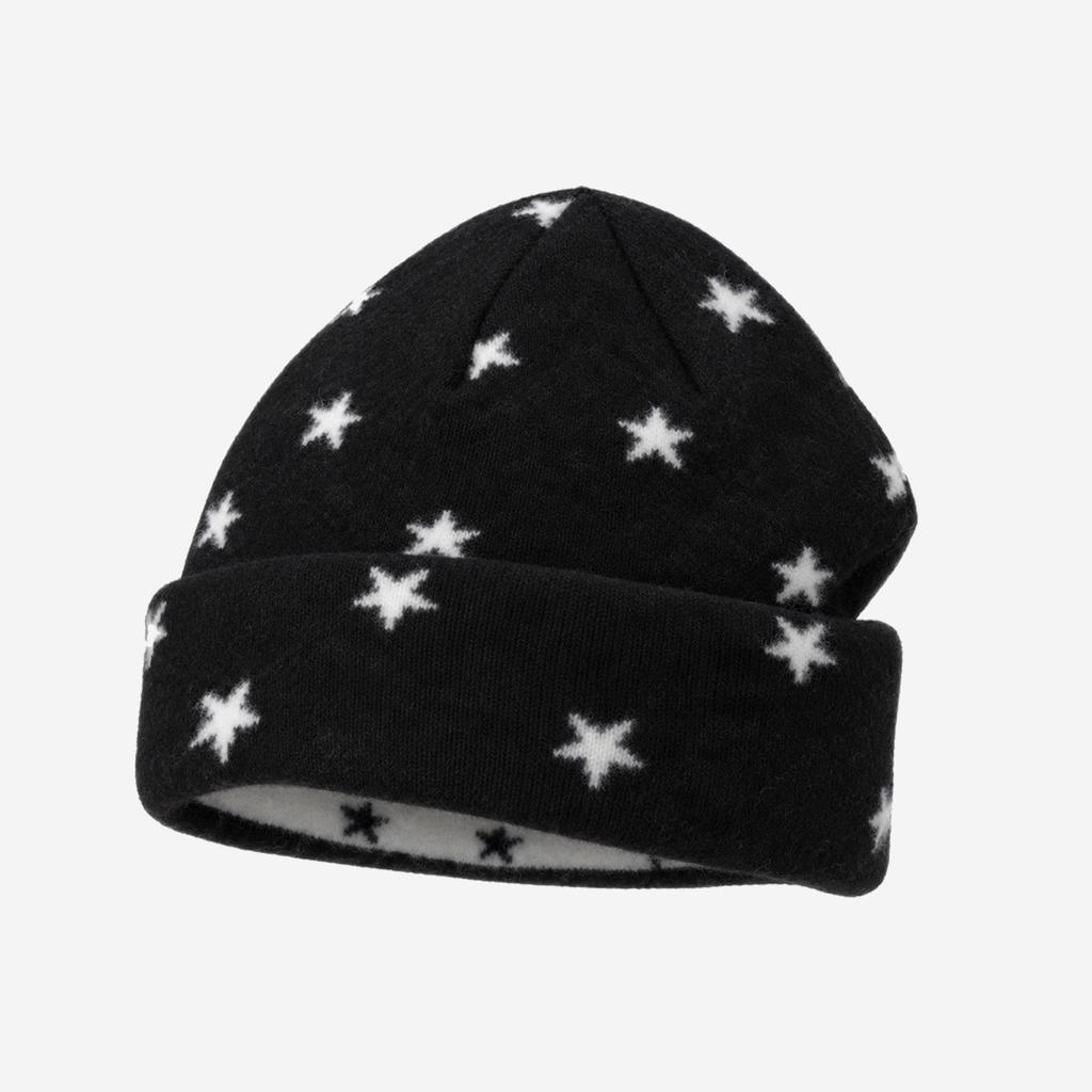 Autumn and winter star jacquard knitted cold hat women's plush warm wool hat big head circumference American retro crimped stacking hat