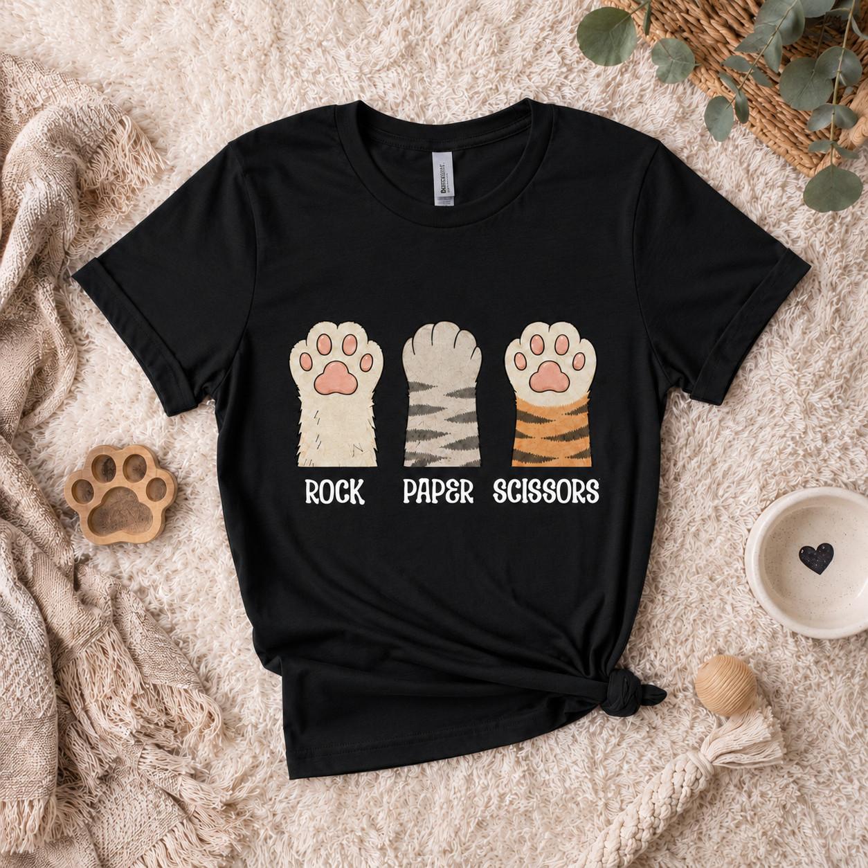 Personalized Rock Paper Scissors Cat Paw Shirt, Custom Paw T-shirt For Cat Lover XXXL
