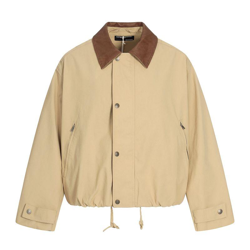 Blaexit Amber Flowing Barn-Style Patchwork Leather Lapel Short Jacket Unisex American Retro Workwear Coat