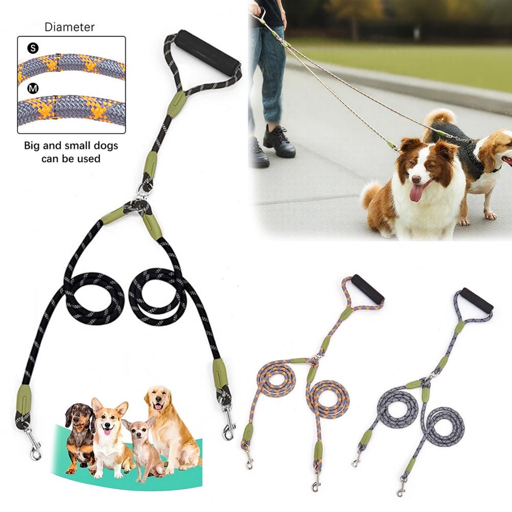 Dog Leash with Secure Connection 360-degree Rotary Clamp Design Leash Hands-free Dual Dog Leash Set for Medium Dogs