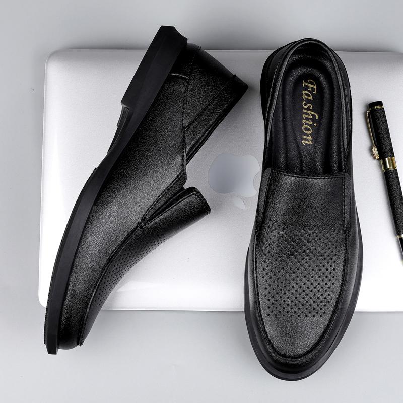 Newest Classic Men'S Loafers Genuine Leather Casual Shoes Men Soft Slip On Black Flats Male Business Hollow Breathable Dress Shoes