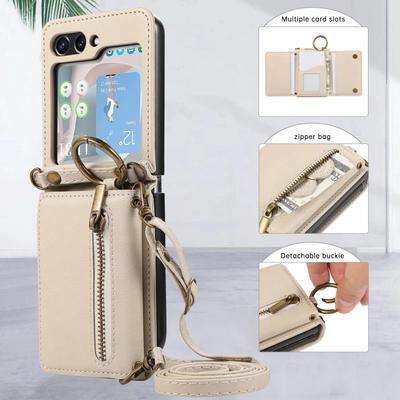 Crossbody Ring Zipper Phone Case for Samsung Galaxy Z Flip 6 5 4 3 Flip 6 Flip 5 Flip 4 Flip 3 5G Wallet with Card Holder Cover
