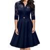 Plus Size Women Lace Long Sleeve Midi Dress Ladies Cocktail Evening Party Dress
