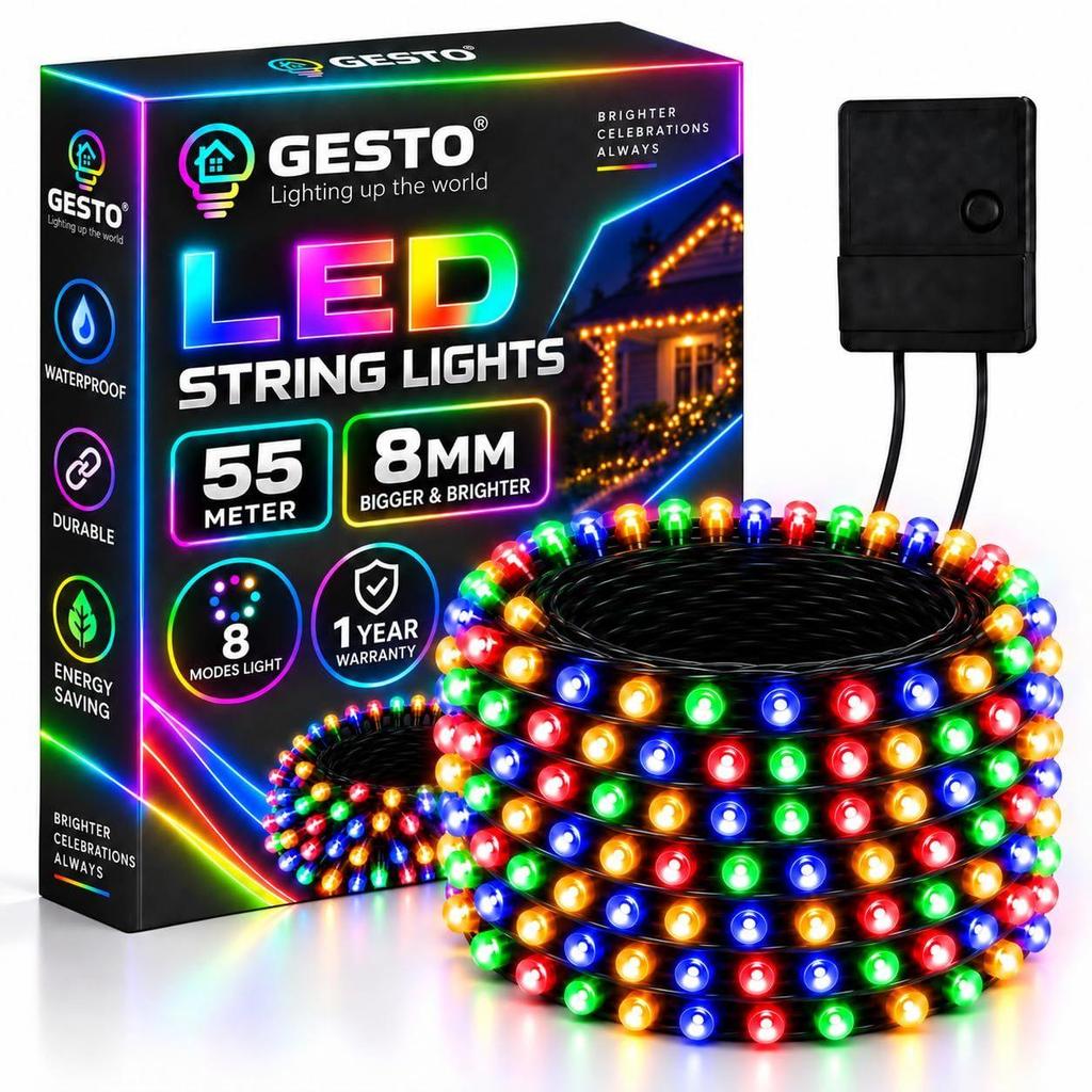 55 Meter LED String Lights –Multicolor 8mm Big Led Fairy Lights for Decoration with 8 Modes