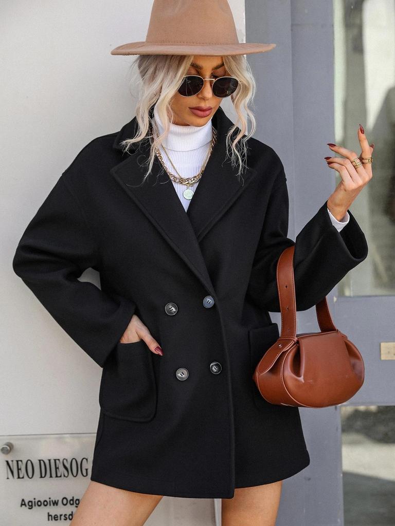 European & American Women's Woolen Long Sleeve Lapel Overcoat