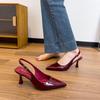 Baotou sandals women's 2025 new summer one-word with patent leather red high heels women's thin heels pointed back empty single shoes