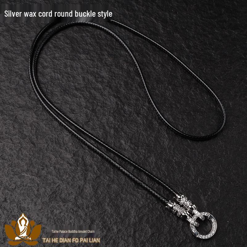 Tajlandzki amulet Klamra Lotosu Mikro-oprawa Łańcuszek z cyrkoniami: Złoto i Srebro, Regulowany Woskowany Skórzany Wielozawieszkowy.