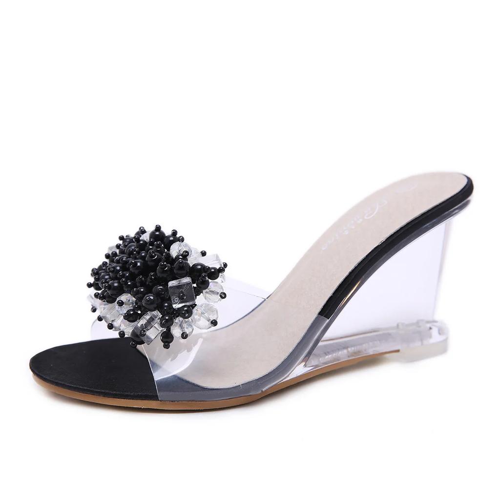 Keilsandalen für Damen im Sommer 2025 neue sexy Kristall transparente High Heels Glas Strass Keilsandalen