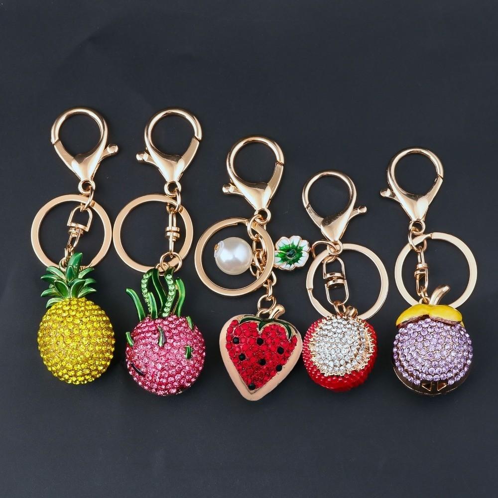 Cartoon Simulation Fruit Keychain Enamel Metal Key Rings New Fruit Bag Pendant Keychain Jewelry