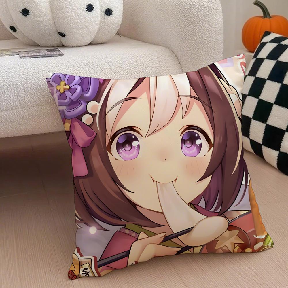 Cheerful Anime UUmamusume Pretty Derby Cushion Cover Throw Pillow Cover Hidden Button Durable Polyester Chair Cushion