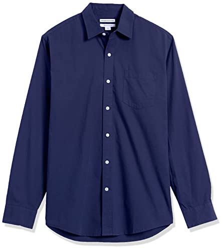 Amazon Essentials Men's Navy Long Sleeve Regular Fit Casual Poplin Shirt, Size M