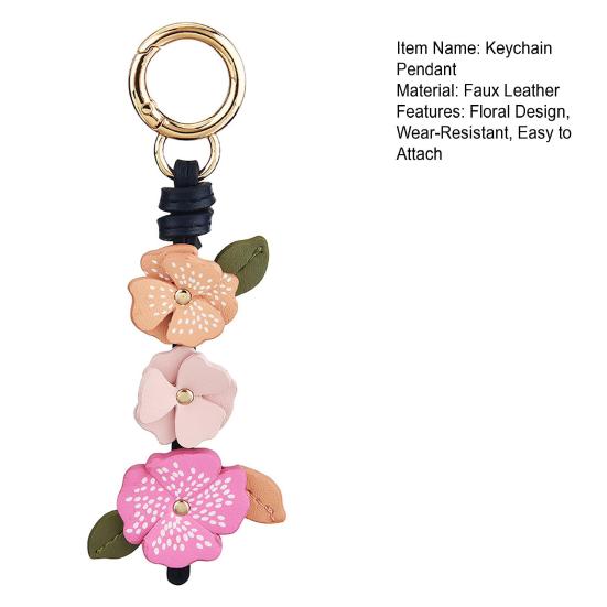 Yousheng Keychain Pendant Imitation Leather Camellia Design Key Chain with Lobster Clasp Bag Charm Backpack Pendant