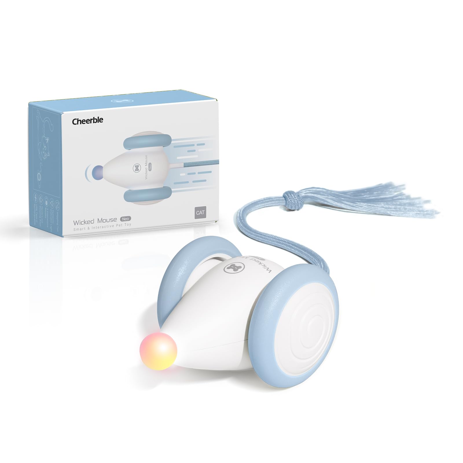 

Cheerble Wicked Mouse Cat 3-я Автоматическая игрушка для кошек с веревочным хвостом и светящимся носом 2 200 мАч Перезаряжаемая Легкая Быстрая Одиночная Забава на случай стресса Синяя синий