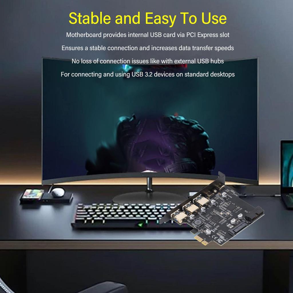 PCIe To USB Gen 2 Adapter 20Gbps 3xUSB A 2xUSB C 5 Port PCI Express Expansion Card for Linux OS X PC 3.2 Card,
