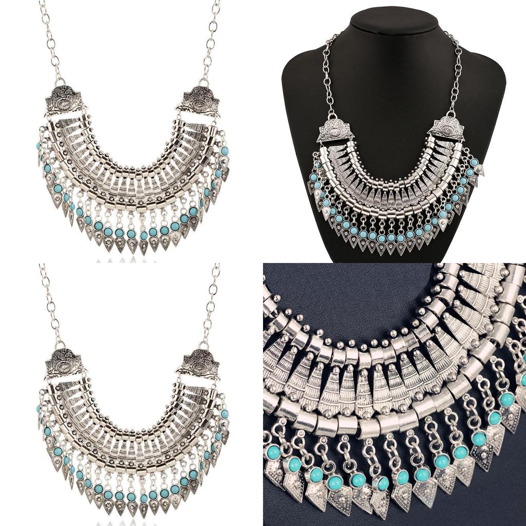 Ethnic Style Simulation Gemstone Decoration Tassel Design Women Necklace For Boho Jewelry Lovers