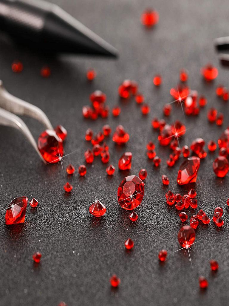 2000pcs/Bag Mixed Sizes Round Arylic Pointed Bottom Red Gemstone 0.3mm-10mm Small Zircon Bare Stone DIY Jewelry