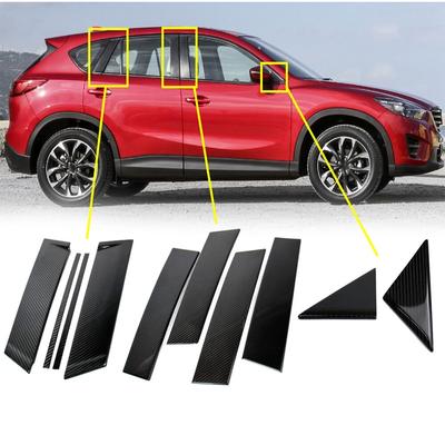 Pro Mazda CX-5 2013-2016 Carbon Fiber Look Obložení dveří Sloupky sloupků Krycí sady Samolepky Dekorace oken