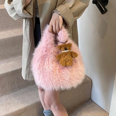 Korean Version of Fashion Plush Bag Women's Shoulder Bag 2025 Autumn and Winter New Hand Carry Plush Bag Cute Bear Bag