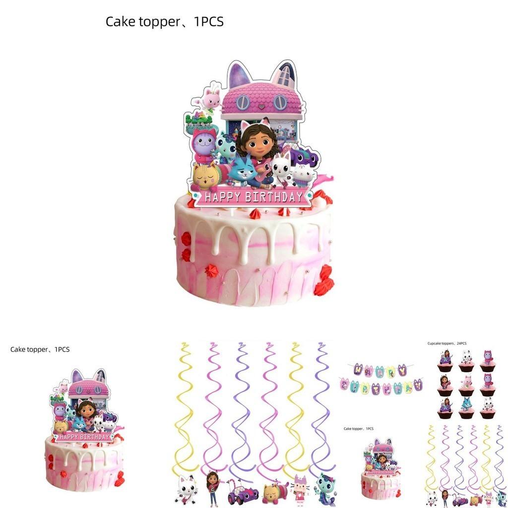 Gabbys Dollhouse Kids Birthday Party Supplies Decor Set With Durable Balloons And Colorful Flags
