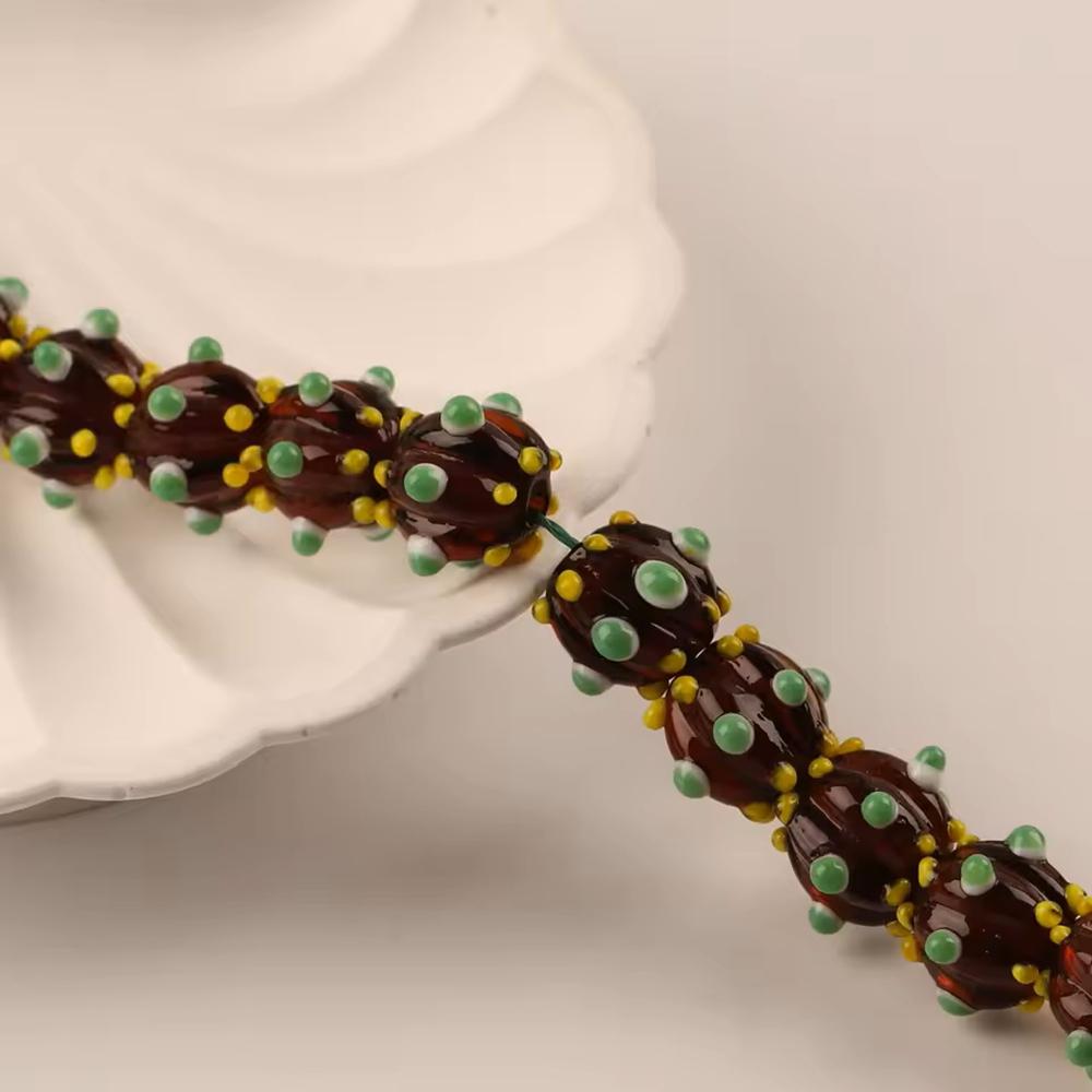 10pcs 12mm Round Pumpkin Shape Spots Handmade Lampwork Glass Charm Loose Beads for Jewelry Making Accessories DIY Crafts Findings