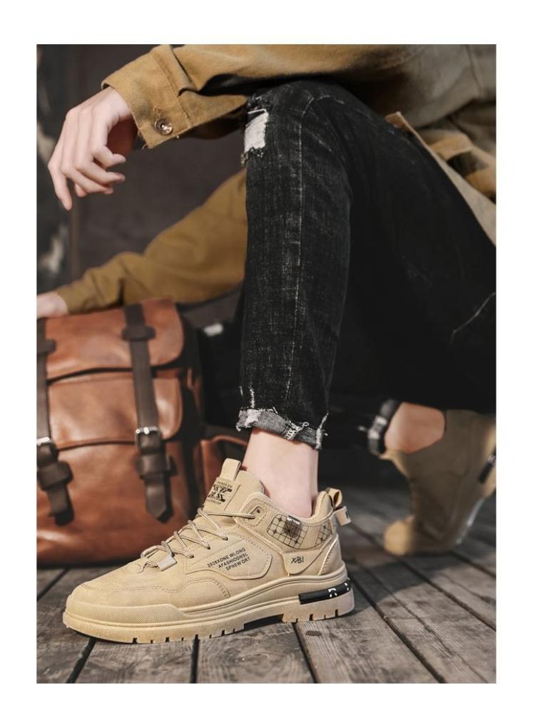 Fashion Men's High Top Work Boots Anti-Slip Wear-Resistant Platform Sole Height Increasing Outdoor Hiking Shoes Comfortable Autumn New