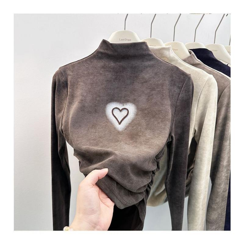 Half Turtleneck German Velvet Tie-dye Long-sleeved T-shirt Women's New Autumn and Winter Slim Dopamine Bottoming Top