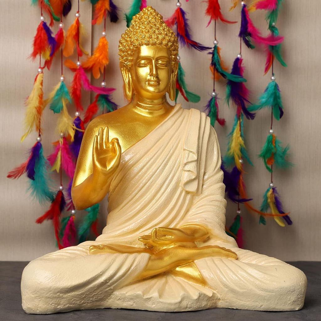 New Sitting Buddha Statue for Home & Office Decor, Marble Dust Idol Statue of Resin 15 Inch