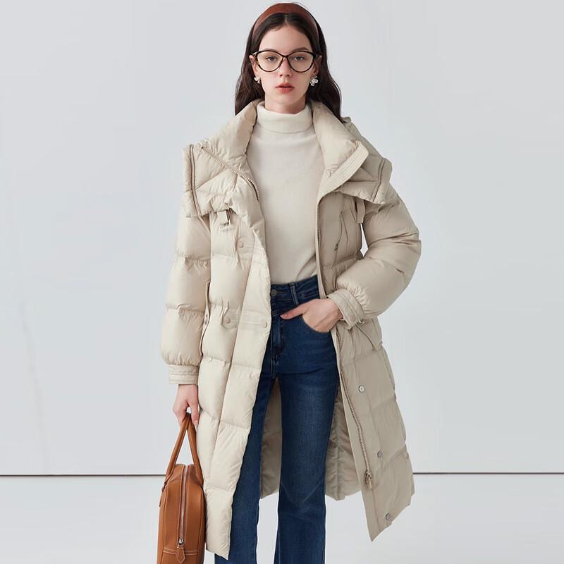 Damen Langer Winter-Daunenmantel mit Kapuze und Gürtel