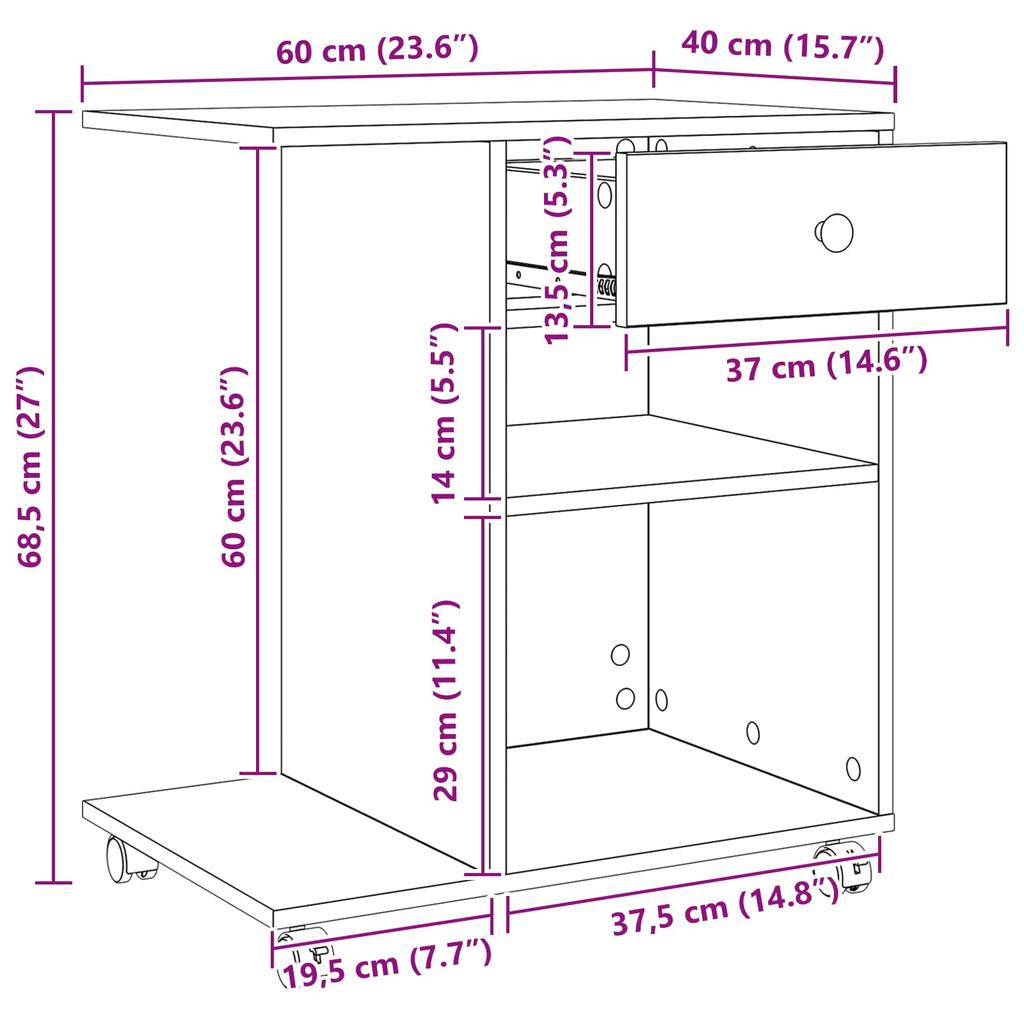 Printer Stand Uni Reclaimed Wood 60 x 40 x 68.5 cm Engineered Wood