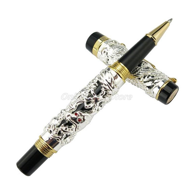 Jinhao Vintage Metal Carving Embossing Dragon And Phoenix Heavy Roller Ball Pen Gold Trim Professional Office Stationery