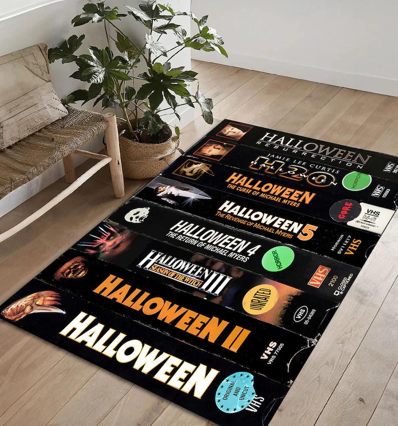 

Classic Horror Movie VHS Tape Carpet Mat Rug Halloween Pattern Home Decoration Floor Rugs for Living Room Bedroom Media Room 40X60cm