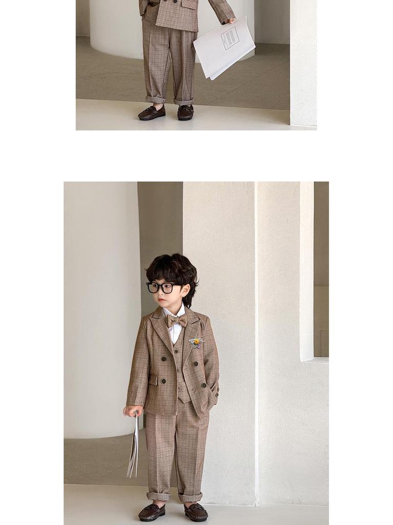 2025 Autumn British Plaid Tuxedo Suit for Kids: Boys' & Girls' Performance Vest Costume