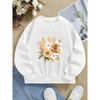 Girls' Round-Neck Hoodie | Golden Roses White Flowers Berries, Machine Washable, Spring and Autumn