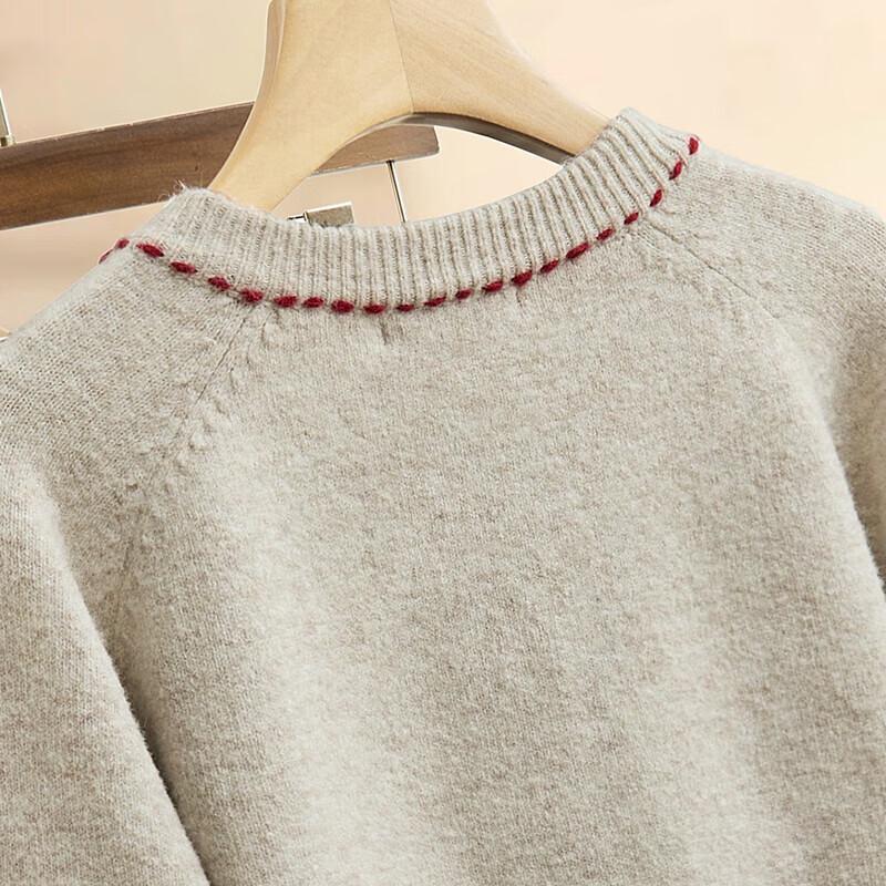 Sybilshe Women's Color Block Cartoon Round Neck Sweater