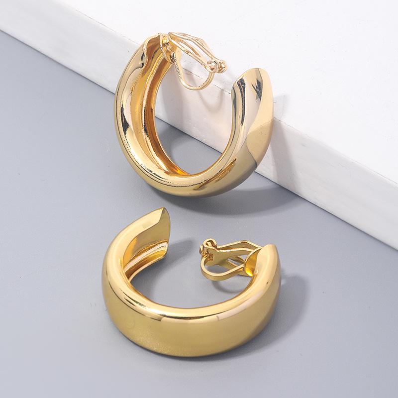 Simple Stainless Steel Gold Color Hoop Earrings For Women Vintage Circle Round Minimalist Earrings Party C-shape Zircon Gifts
