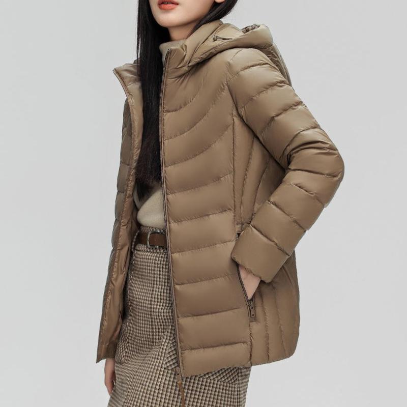 Women's 90% White Duck Down Simple Solid Color Hooded Detachable Lightweight Down Jacket