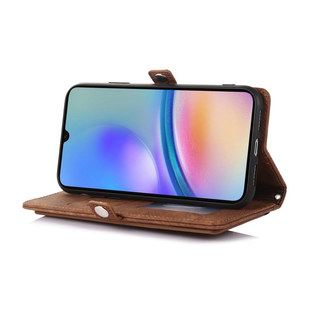 For Samsung Galaxy A35 5G Case Zipper Pocket 9 Card Slots PU Leather Phone Cover with Wrist Strap