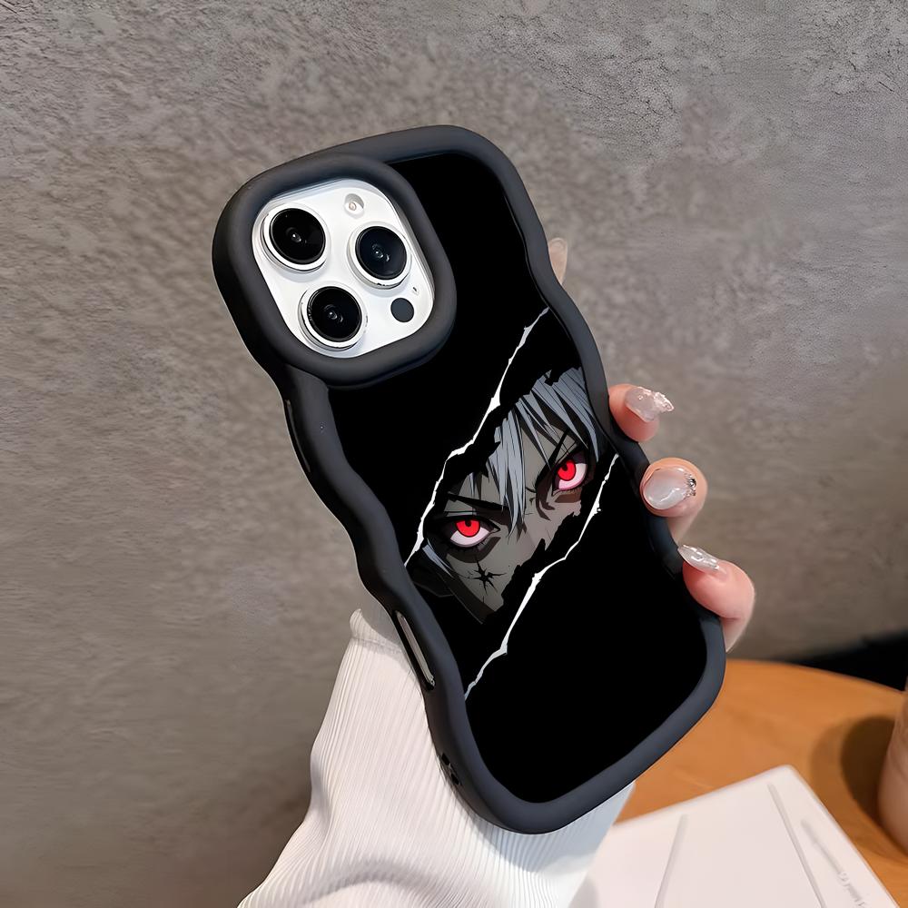 

Anime Eyes Phone Case for iPhone 17 16 15 14 13 12 11 Air Pro Max Plus Black Soft TPU Wavy Edge Cover iPhone 12