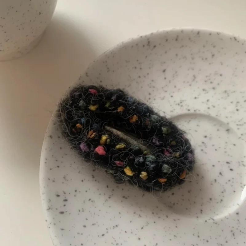 1PC Rainbow Color Classic Style Wool Knitted Barrettes Hand-Woven Hairpin BB Clip High Sense Bang Clip Headwear Hair Accessories