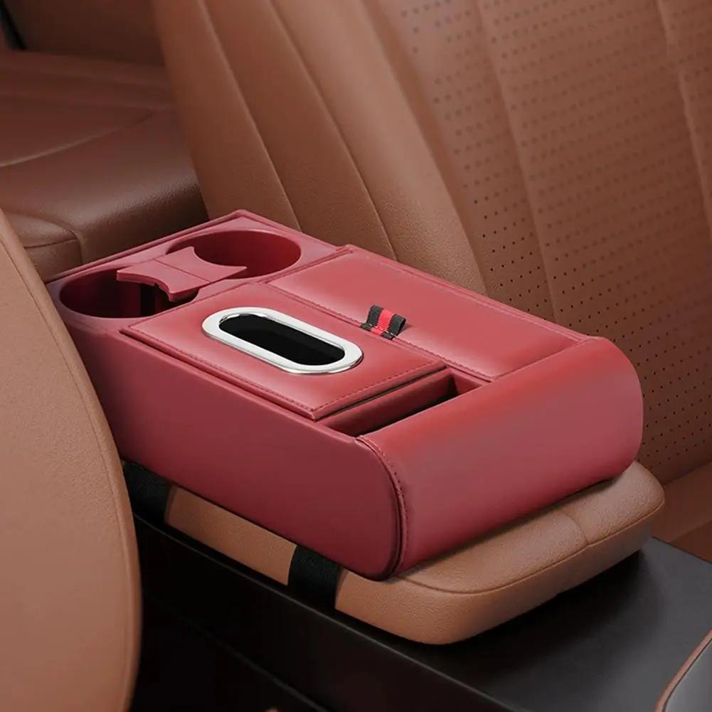 Car Armrest Box Heightening Pad Multifunctional Storage Organizer Vehicle Storage Water Case Holder Box Luxury Cup Tissue J4R3