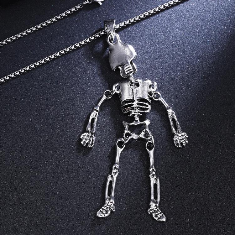 Herren Trendige Edelstahl Skelett Anhänger Halloween Halskette