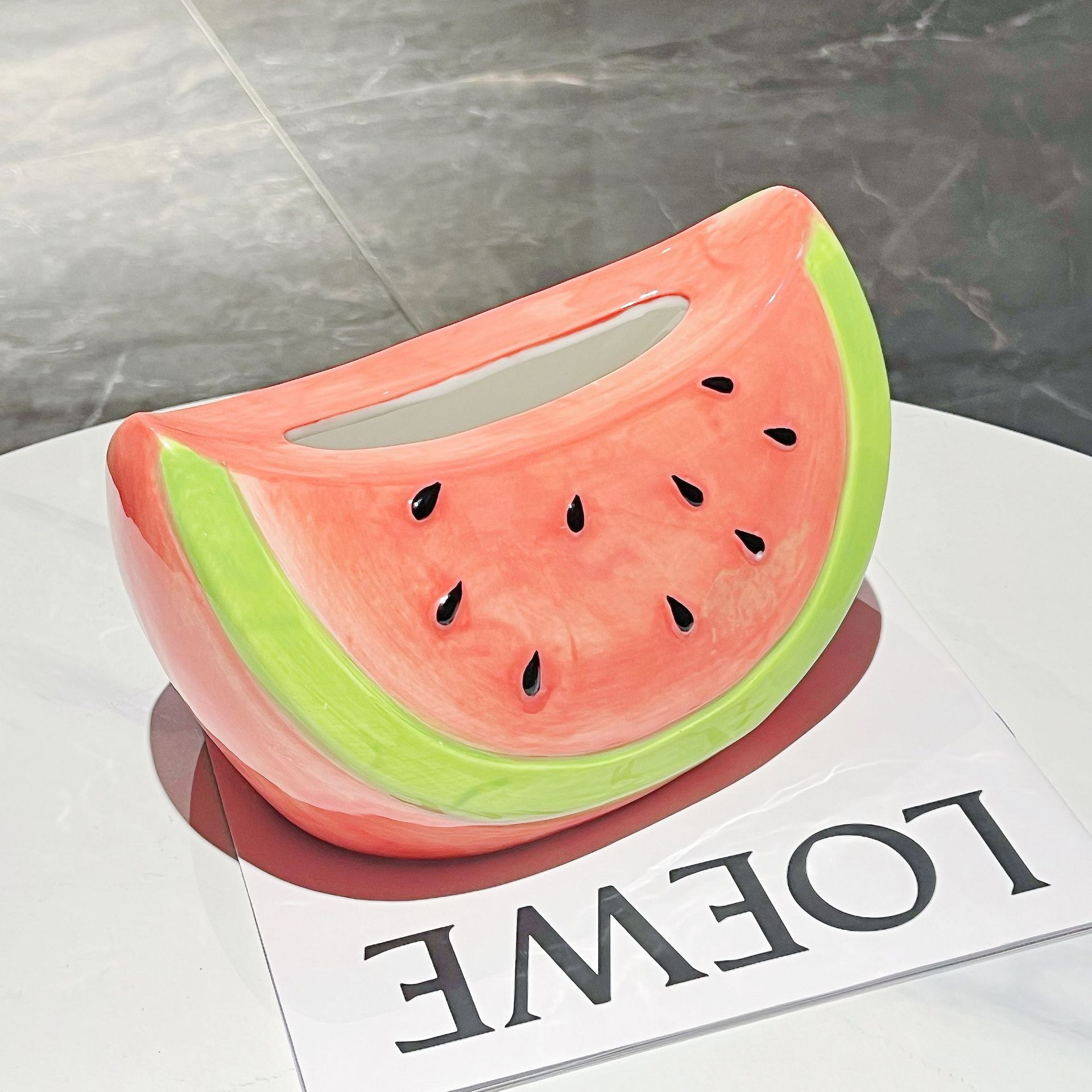 Cute Tissue Holder Creative Cartoon Watermelon Shape Organizer Portable Napkin Holder Ceramics Tissue Box