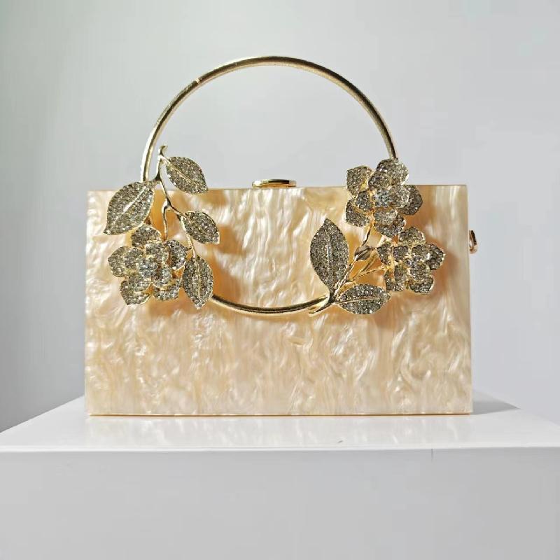 New Womens Bag Banquet Pearlescent Acrylic Women's Tote Crossbody Vintage Shoulder Square Bags Flowers Luxury Purse Evening Bag