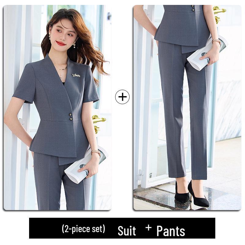 

Элегантный женский костюм с коротким рукавом - Профессиональная рабочая одежда в стиле богини для ювелирных магазинов и отелей XL